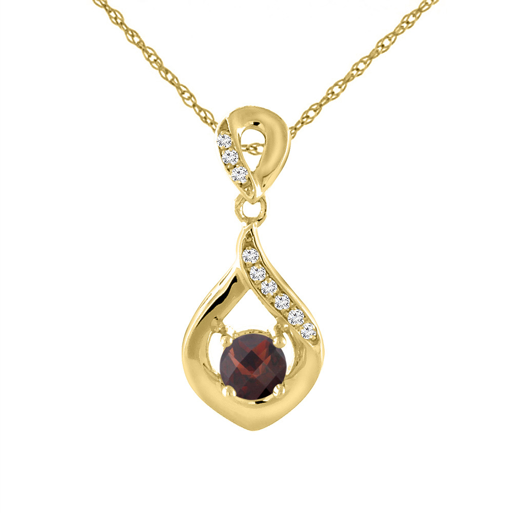 14K Yellow Gold Natural Garnet Necklace with Diamond Accents Round 4 mm