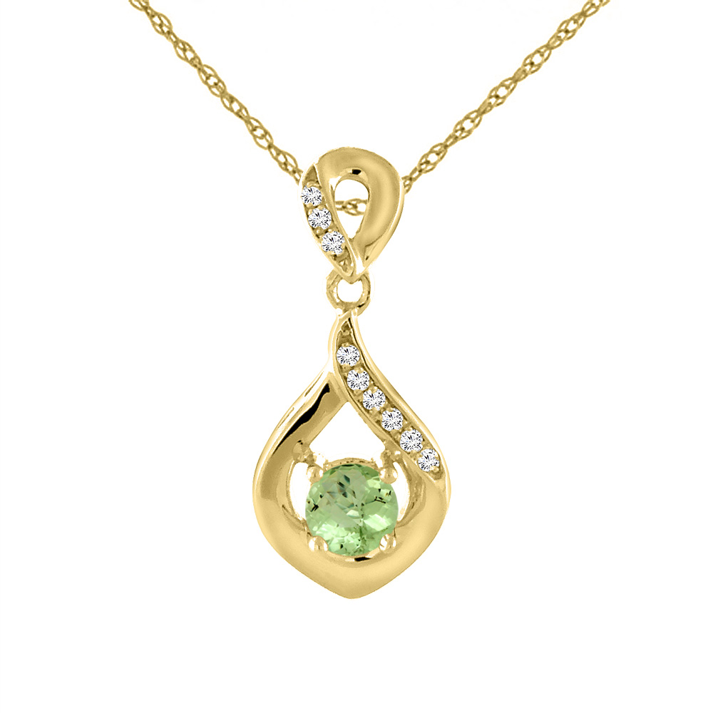 14K Yellow Gold Natural Peridot Necklace with Diamond Accents Round 4 mm