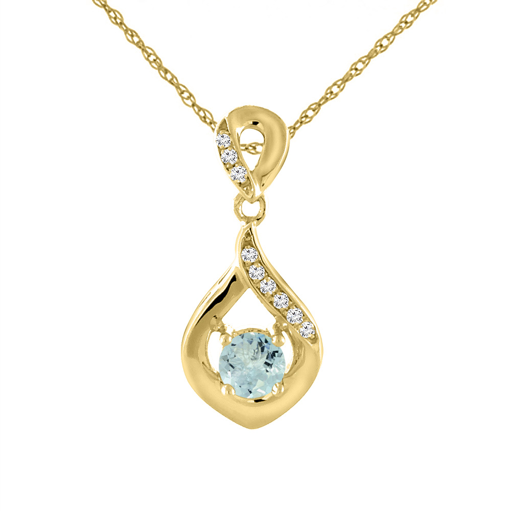 14K YELLOW GOLD NATURAL AQUAMARINE NECKLACE WITH DIAMOND ACCENTS ROUND 4 MM