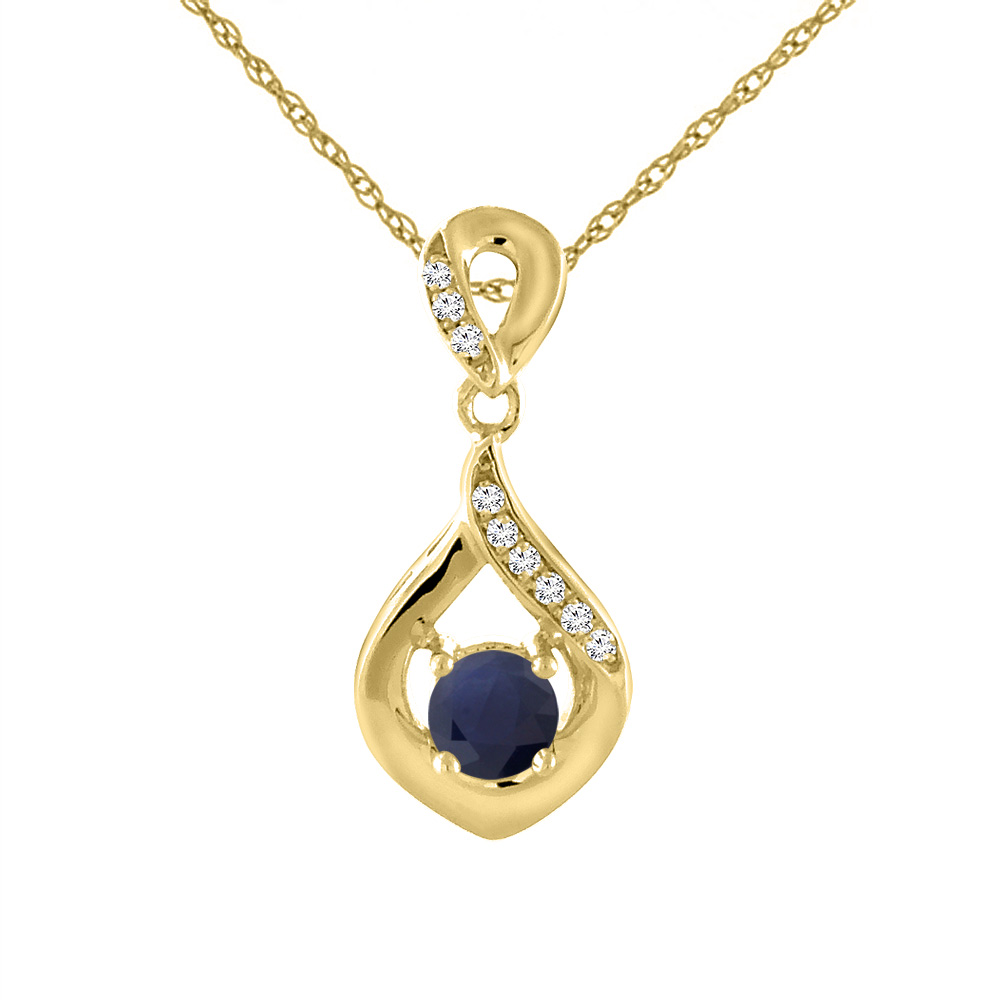 14K Yellow Gold Natural Blue Sapphire Necklace with Diamond Accents Round 4 mm