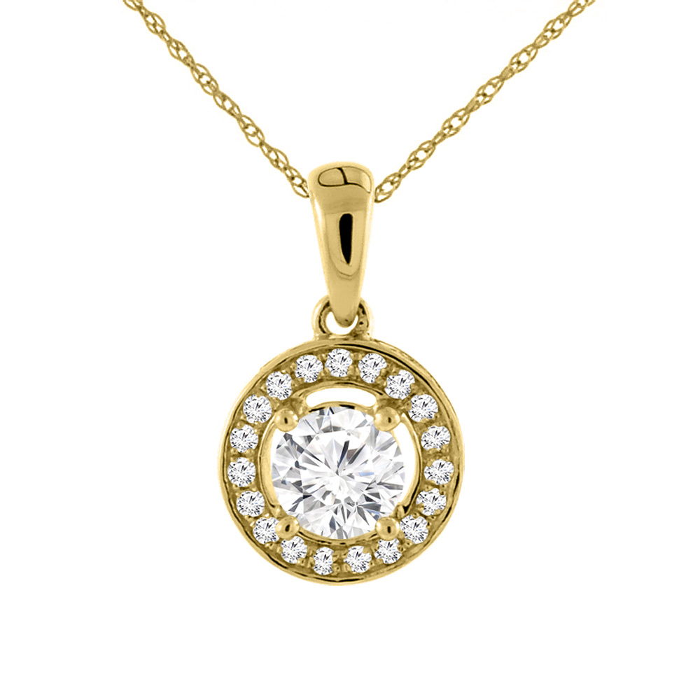 14K Yellow Gold 0.7 cttw Genuine Diamond Necklace Halo Round 5mm