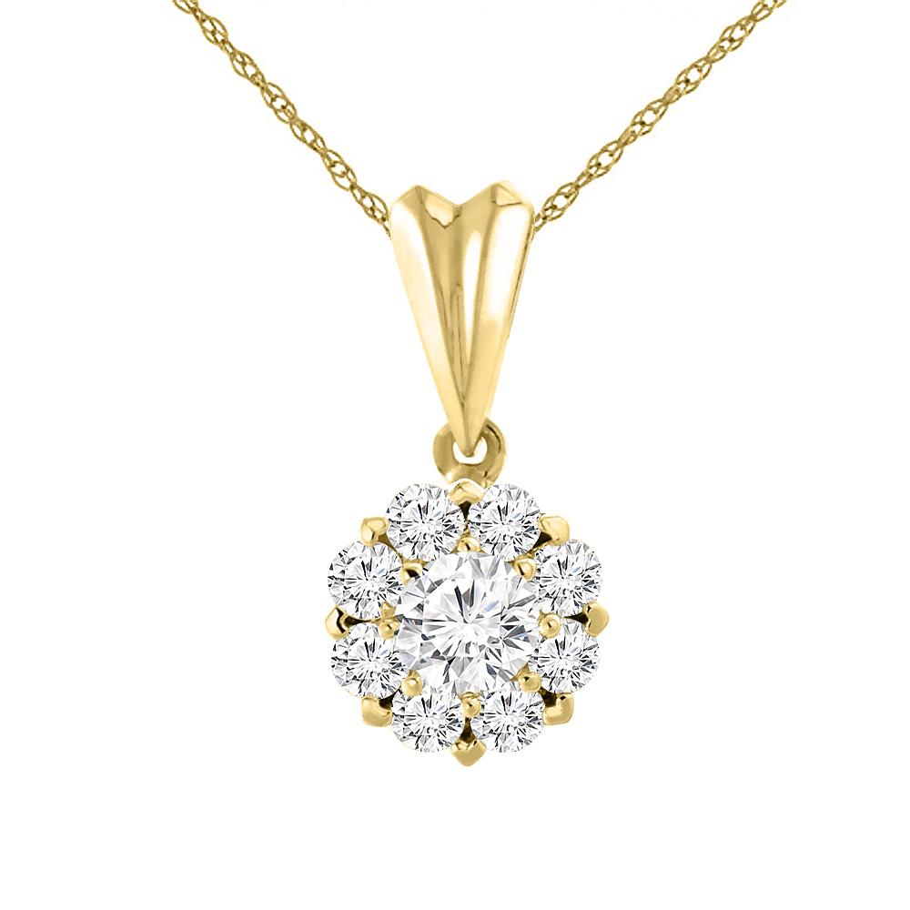 14K YELLOW GOLD 1.3 CTTW GENUINE DIAMOND NECKLACE HALO ROUND 5.5 MM