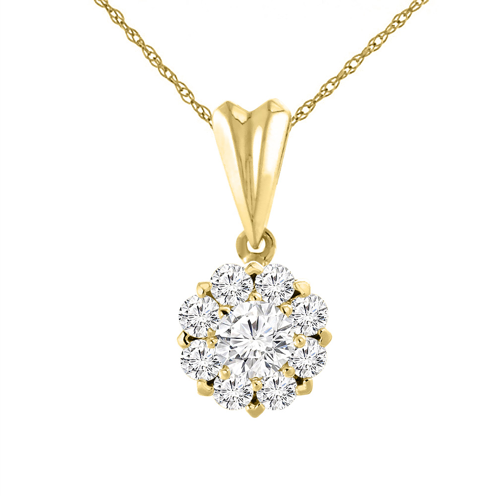 14K Yellow Gold 1.3 cttw Genuine Diamond Necklace Halo Round 5.5 mm