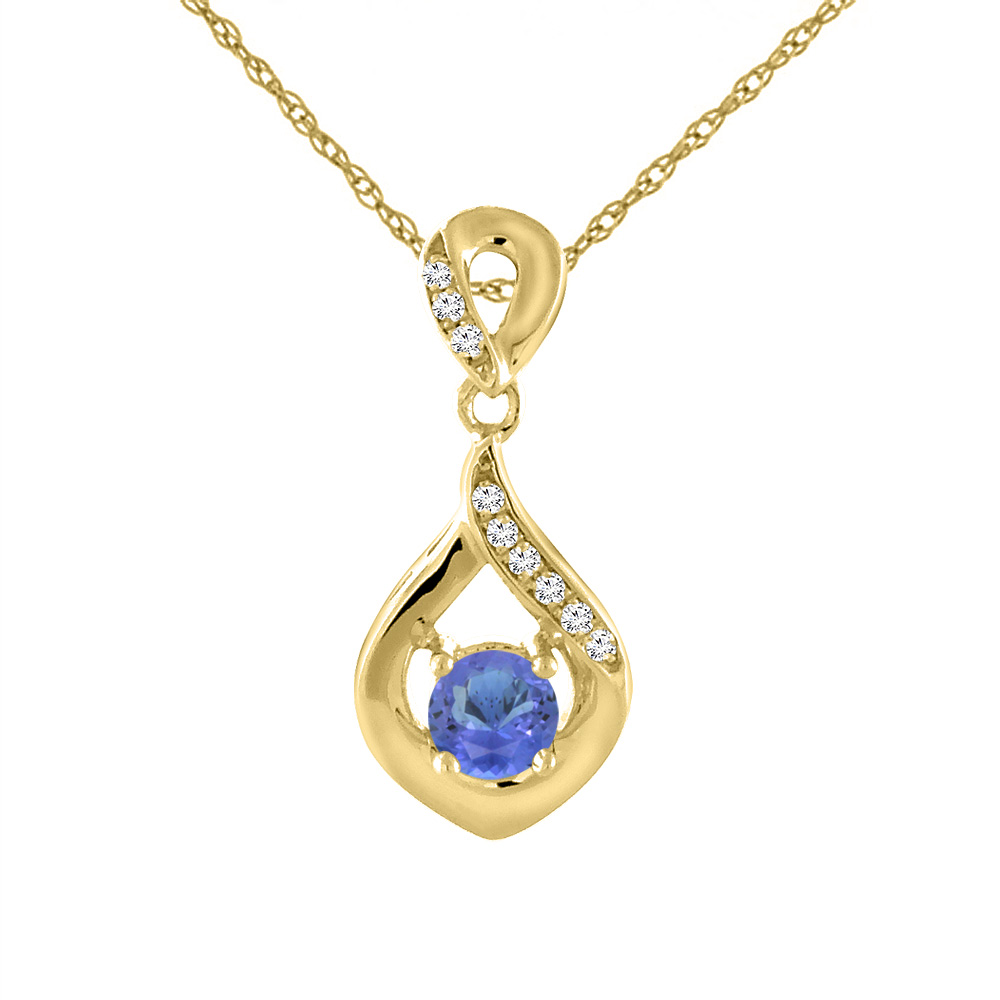 14K Yellow Gold Natural Tanzanite Necklace with Diamond Accents Round 4 mm