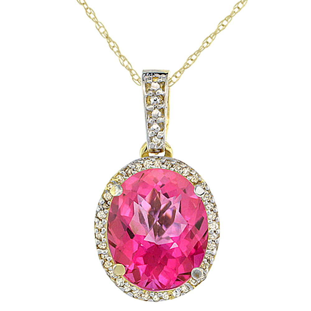 10K YELLOW GOLD NATURAL PINK TOPAZ PENDANT OVAL 11X9 MM