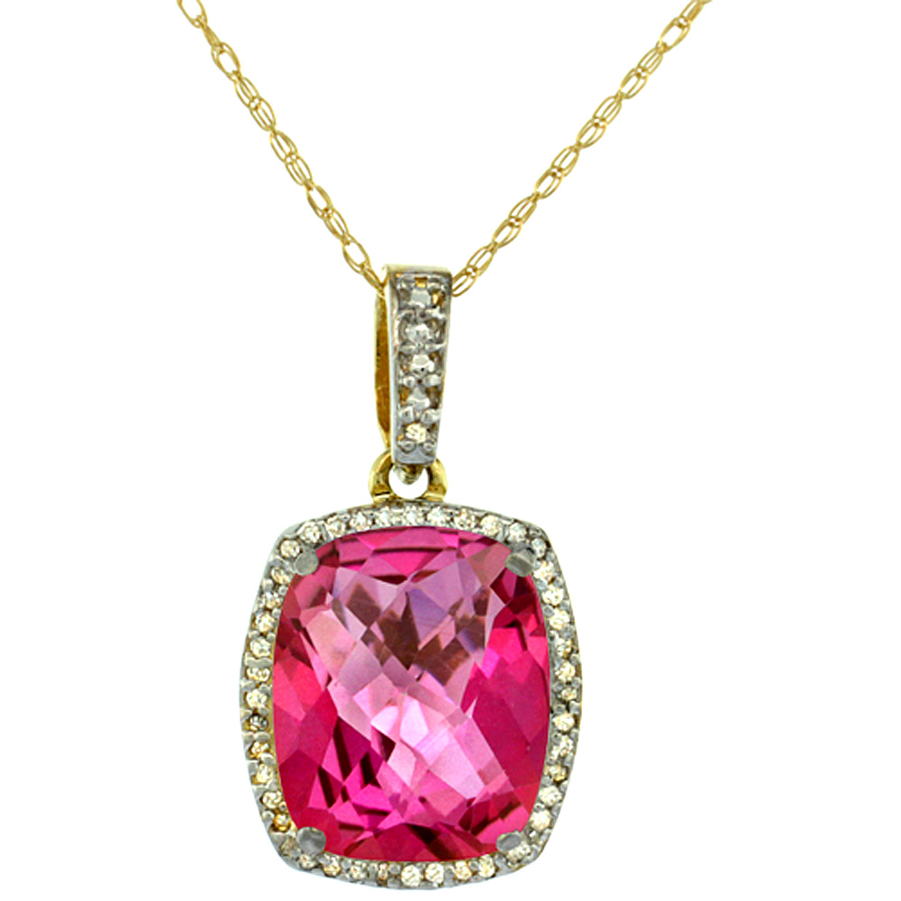 10K YELLOW GOLD NATURAL PINK TOPAZ PENDANT OCTAGON CUSHION 12X10 MM