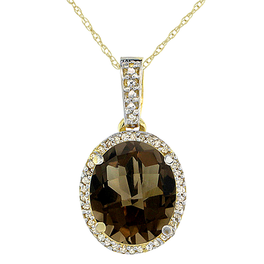 10K Yellow Gold Natural Smoky Topaz Pendant Oval 11x9 mm