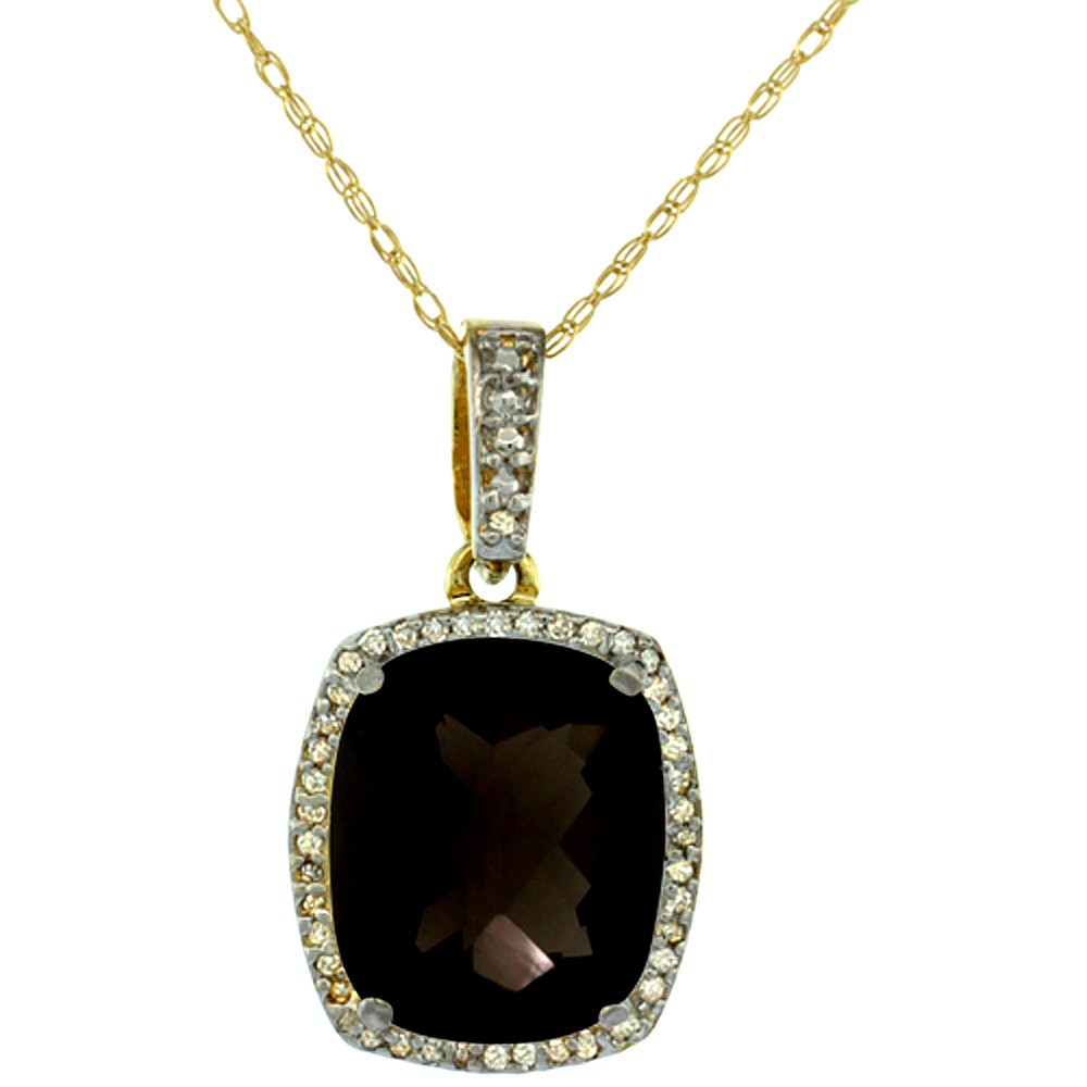 10K YELLOW GOLD NATURAL SMOKY TOPAZ PENDANT OCTAGON CUSHION 12X10 MM