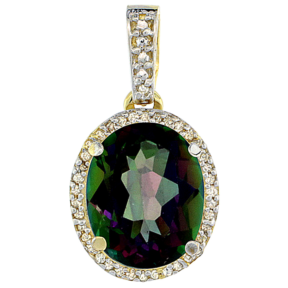 10K Yellow Gold Natural Mystic Topaz Pendant Oval 11x9 mm