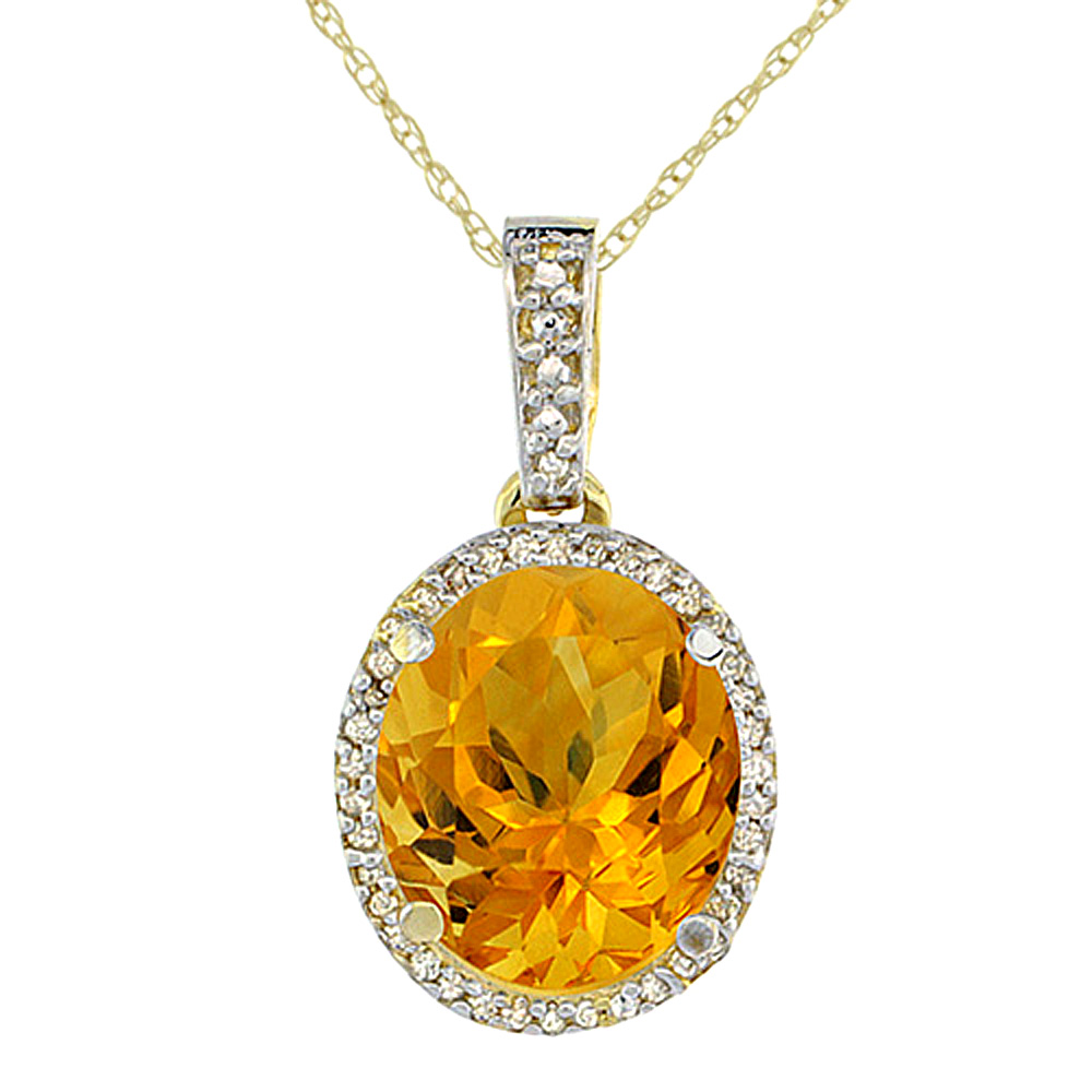 10K Yellow Gold Natural Citrine Pendant Oval 11x9 mm