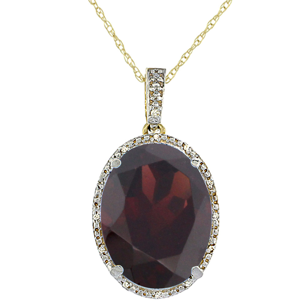 10K YELLOW GOLD DIAMOND NATURAL GARNET PENDANT OVAL 18X13 MM