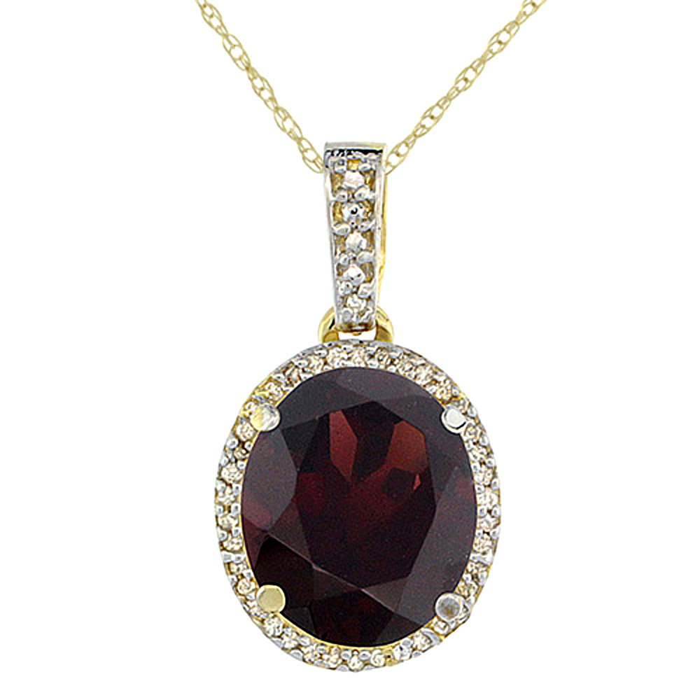 10K YELLOW GOLD NATURAL GARNET PENDANT OVAL 11X9 MM