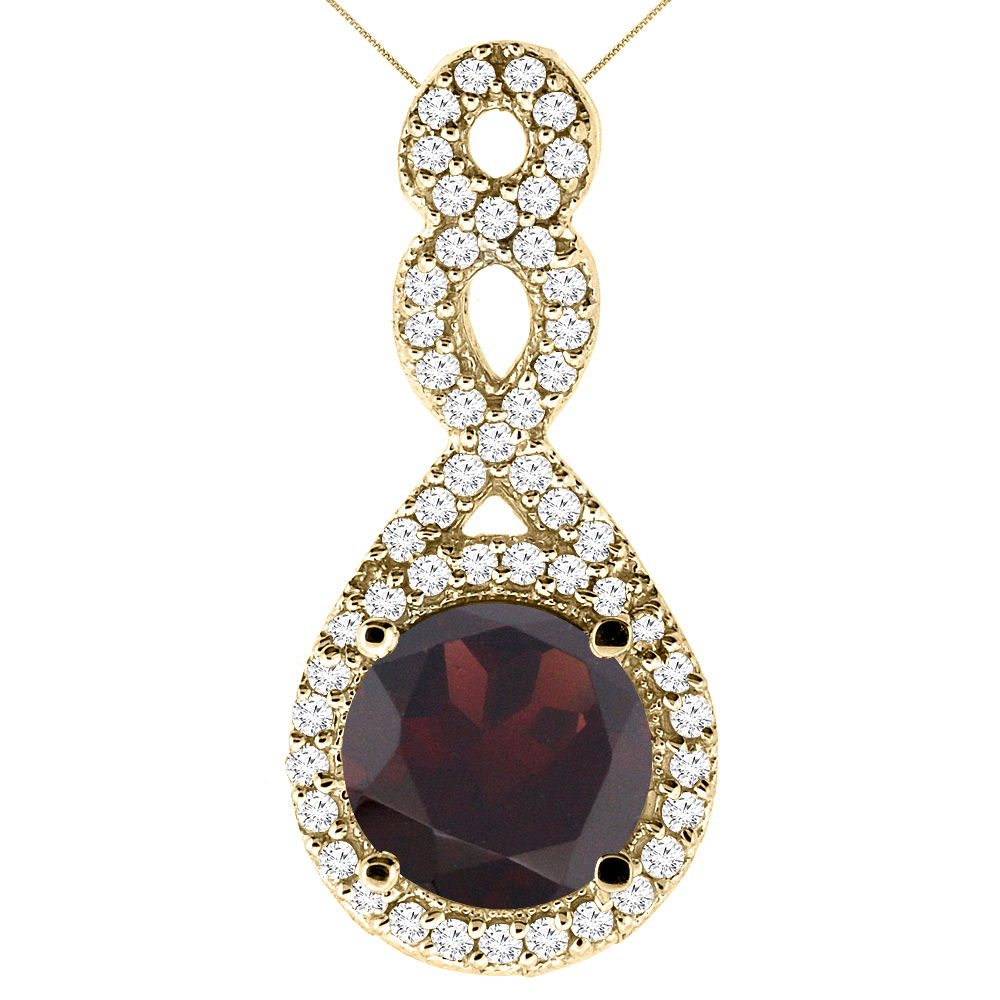 14K Yellow Gold Natural Garnet Eternity Pendant Round 7x7mm with 18 inch Gold Chain