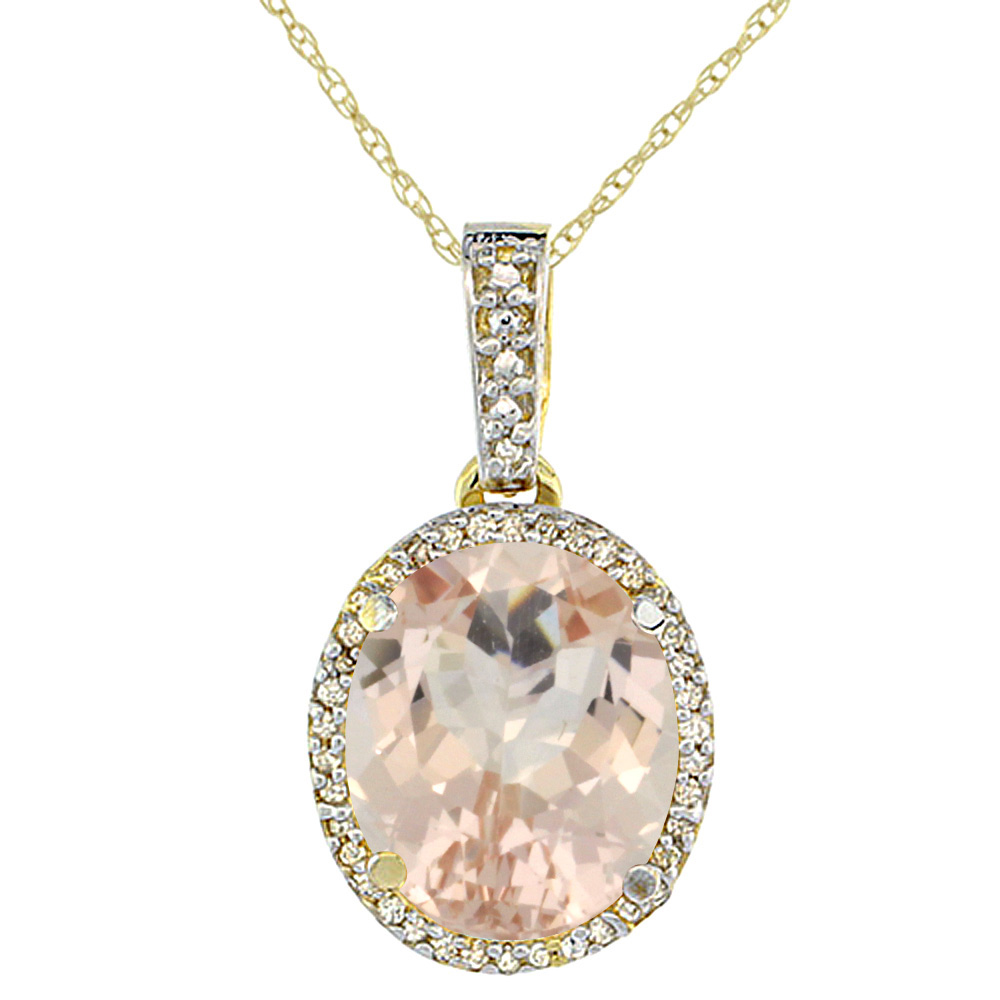 10K YELLOW GOLD NATURAL MORGANITE PENDANT OVAL 11X9 MM