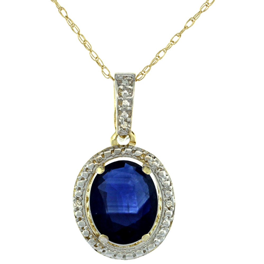 10K YELLOW GOLD 0.09 CTTW DIAMOND NATURAL BLUE SAPPHIRE PENDANT OVAL 10X8 MM