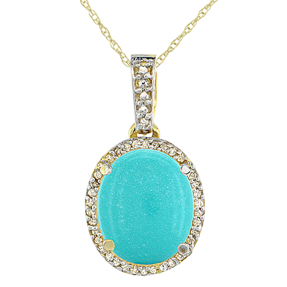 10K Yellow Gold Natural Turquoise Pendant Oval 11x9 mm