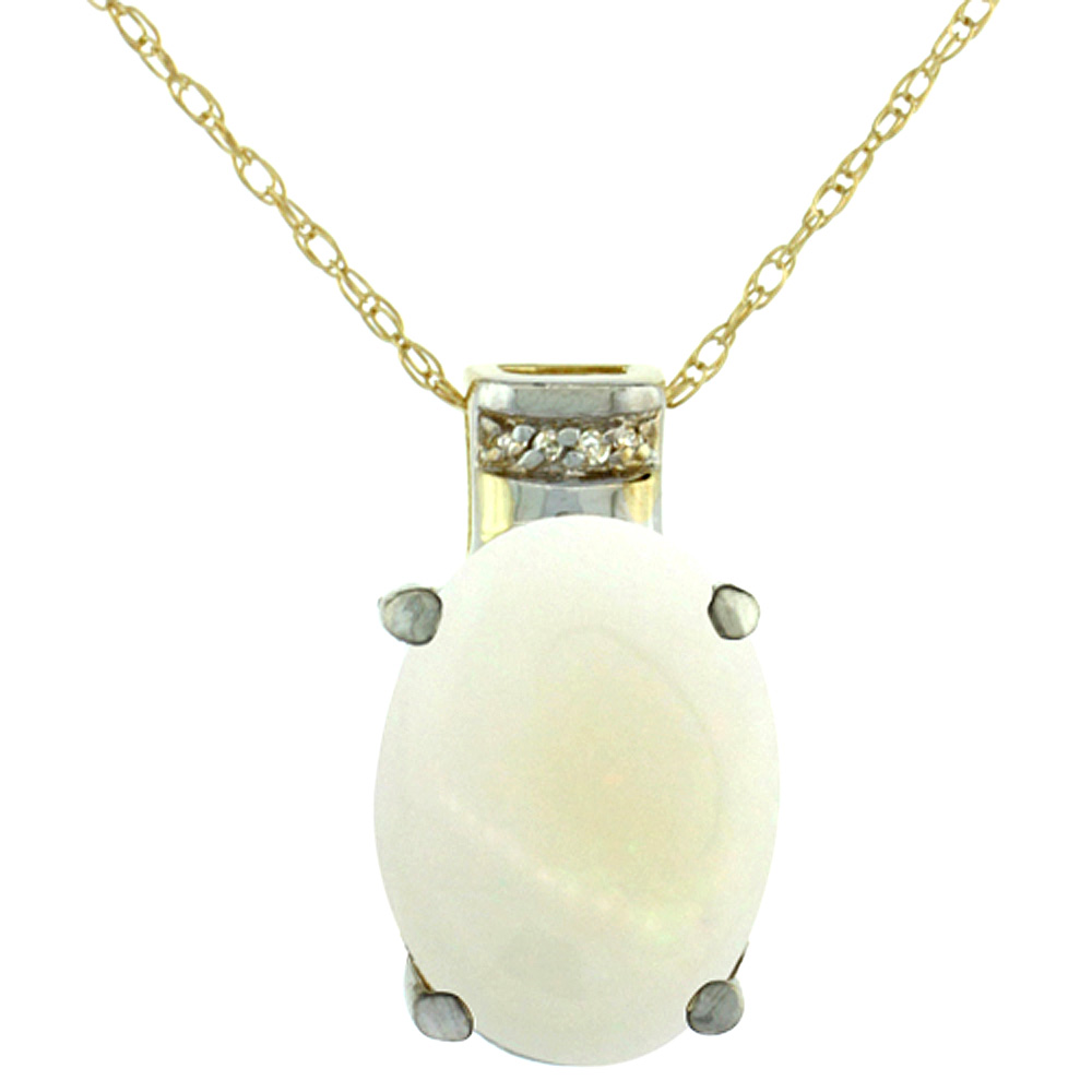 10K YELLOW GOLD DIAMOND NATURAL OPAL PENDANT OVAL 14X10 MM