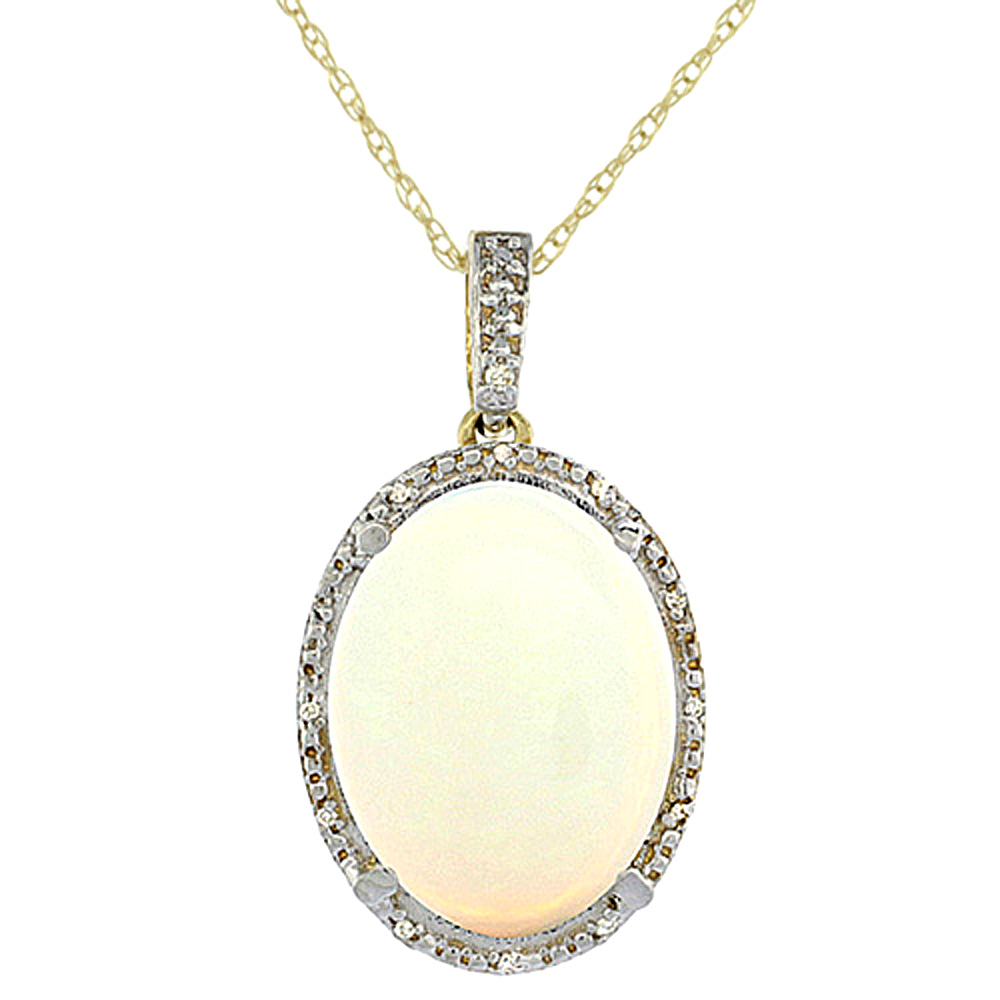 10K YELLOW GOLD DIAMOND NATURAL OPAL PENDANT OVAL 18X13 MM