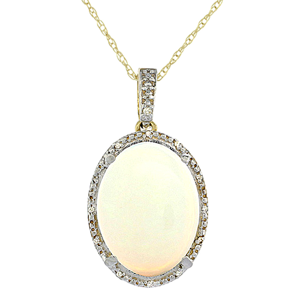 10K Yellow Gold Diamond Natural Opal Pendant Oval 18x13 mm