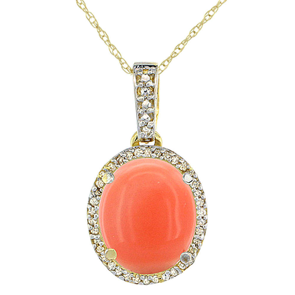10K Yellow Gold Natural Coral Pendant Oval 11x9 mm