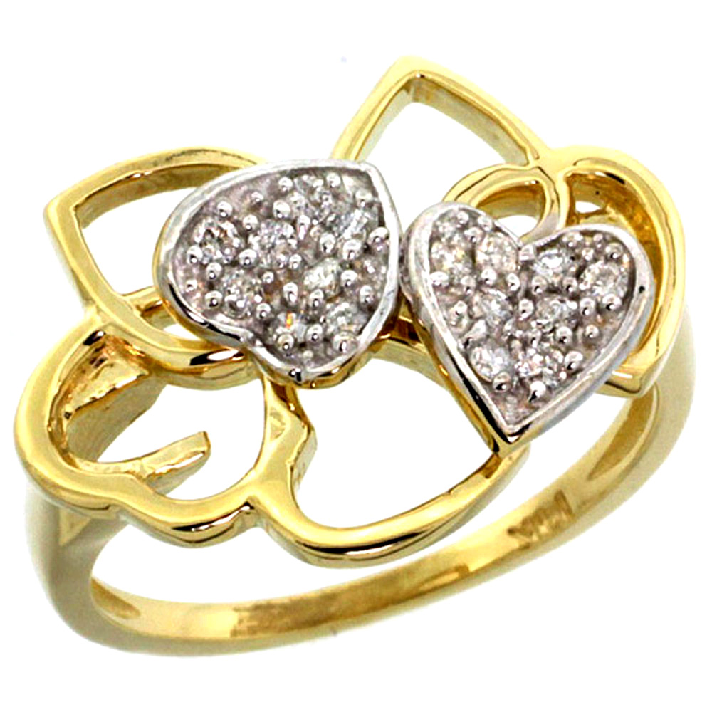 10K Yellow Gold Twin Hearts Diamond Ring