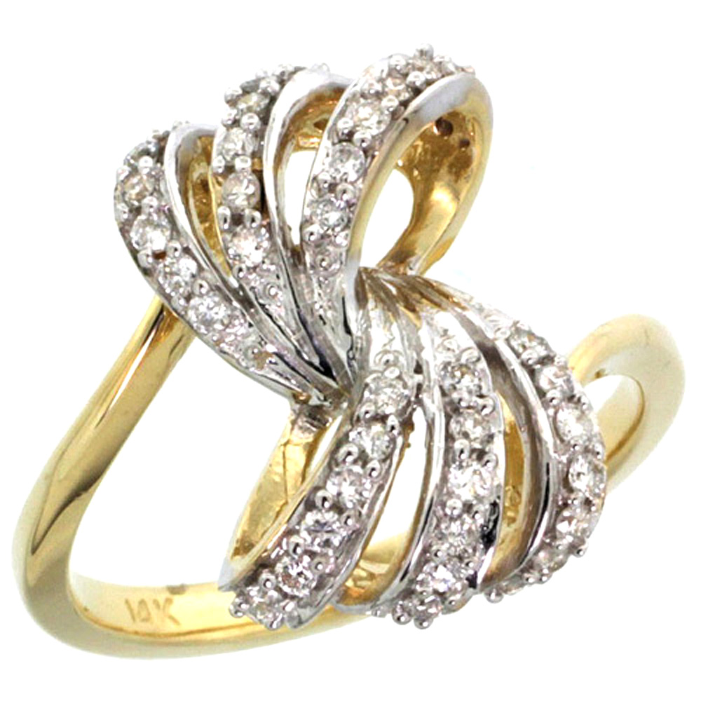 14K YELLOW GOLD RIBBON DIAMOND RING 0.39 CTTW, 11/16 INCH WIDE