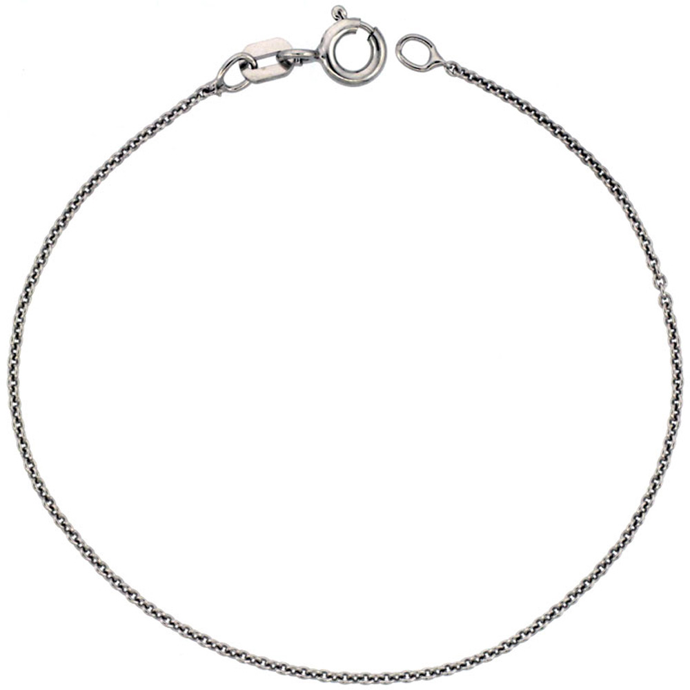 STERLING SILVER CABLE CHAIN NECKLACE 0.9MM VERY THIN RHODIUM FINISH NICKEL FREE ITALY, SIZES 16 - 20 INCH