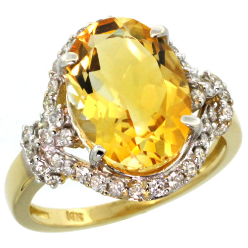 14k Yellow Gold Natural Citrine Ring Diamond Halo Oval 14x10mm, 3/4 inch wide, sizes 5 - 10 
