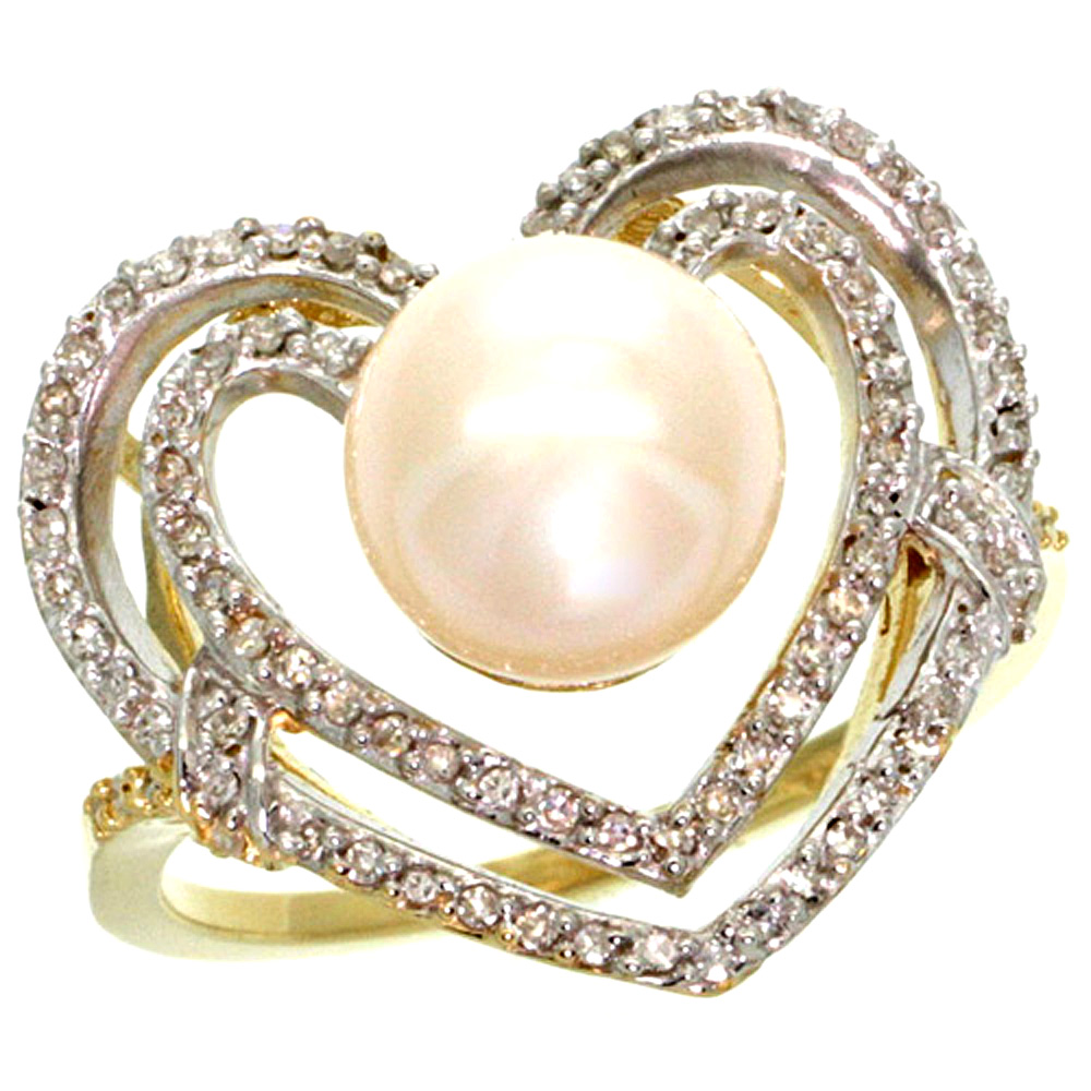 14K YELLOW GOLD DIAMOND RING HEART-SHAPE & 10 MM PEAR WITH 0.26 CTTW DIAMOND ACCENT