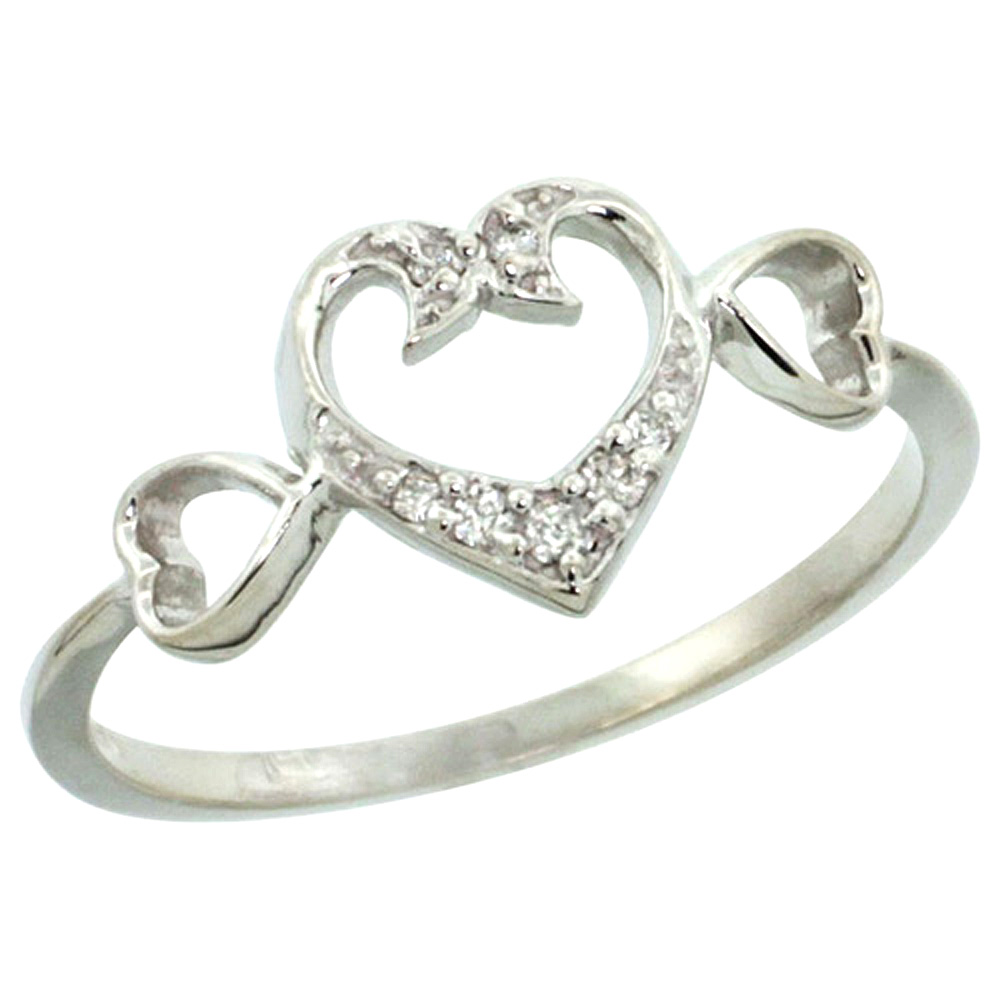 10K White Gold Heart Diamond Engagement Ring with 0.06 cttw, 11/32 inch wide