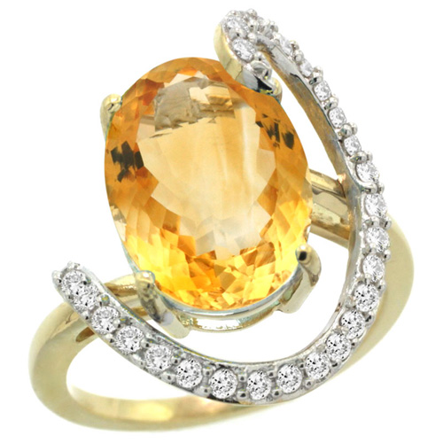 14k Yellow Gold Natural Citrine Ring Oval 14x10 Diamond Accent, 3/4inch wide, sizes 5 - 10 