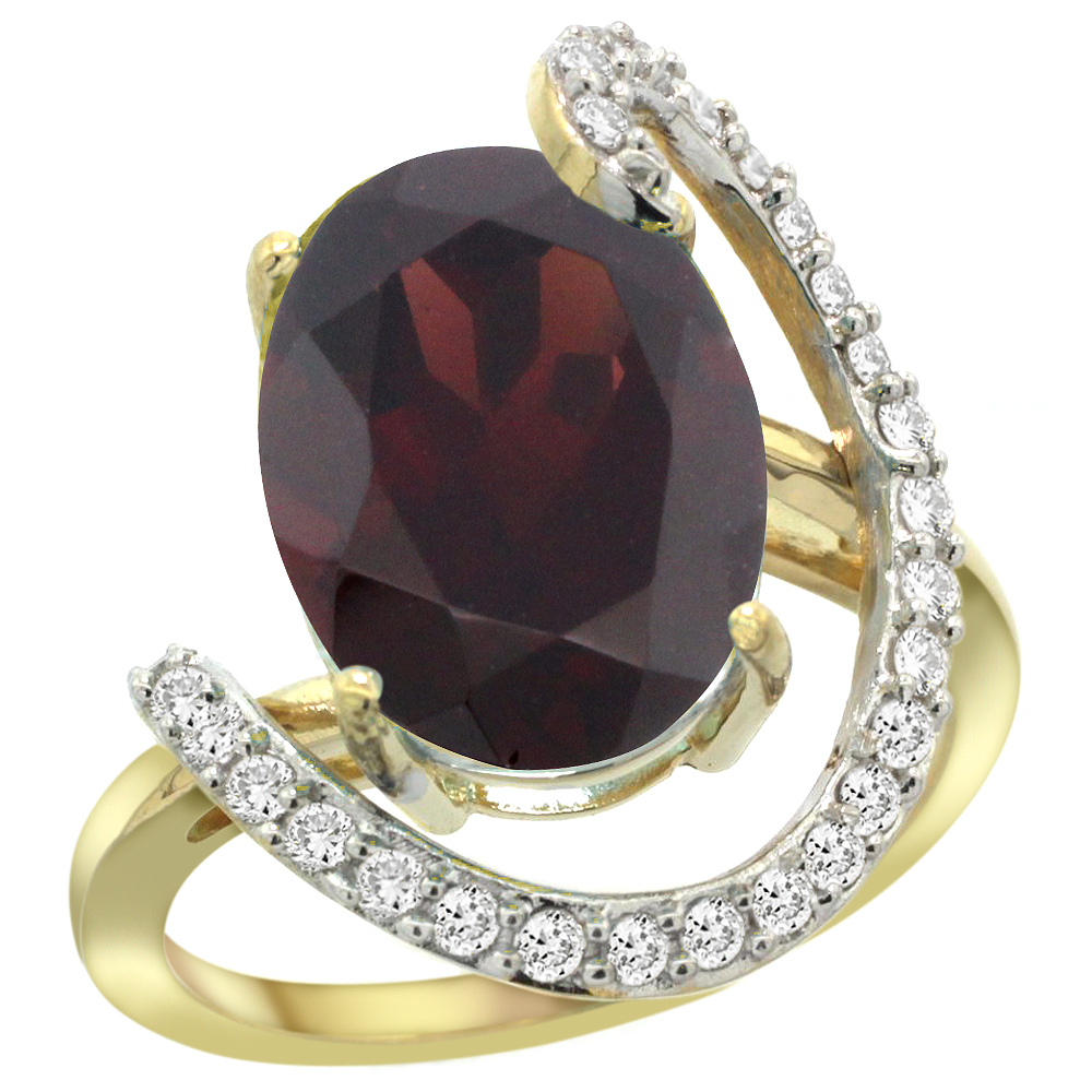 14k Yellow Gold Natural Garnet Ring Oval 14x10 Diamond Accent, 3/4inch wide, sizes 5 - 10 