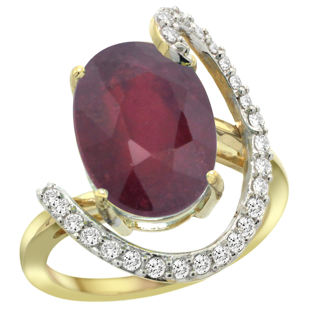 14k Yellow Gold Natural Enhanced Ruby Ring Oval 14x10 Diamond Accent, 3/4inch wide, sizes 5 - 10 