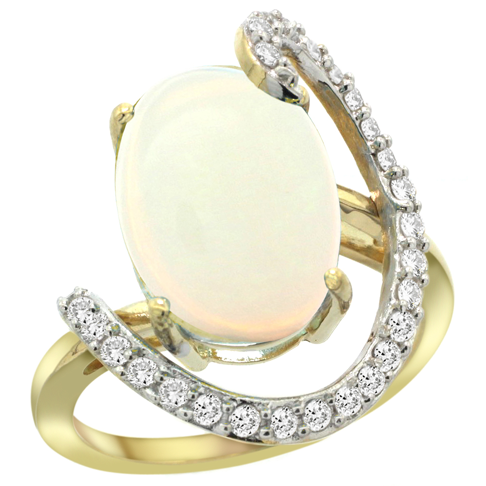 14k Yellow Gold Natural Opal Ring Oval 14x10 Diamond Accent, sizes 5 - 10 