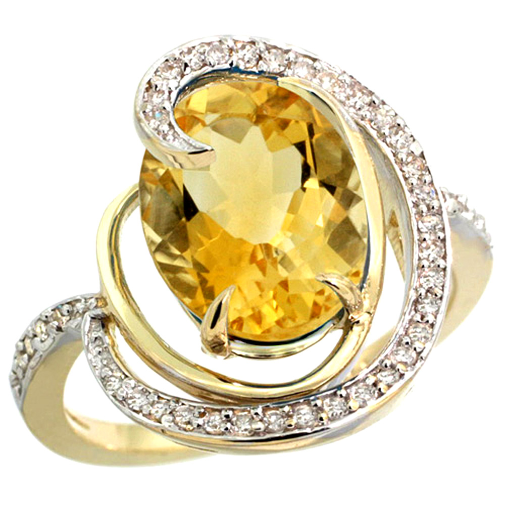 14k Yellow Gold Natural Citrine Ring Oval 12x10mm Diamond Accents, sizes 5 - 10 