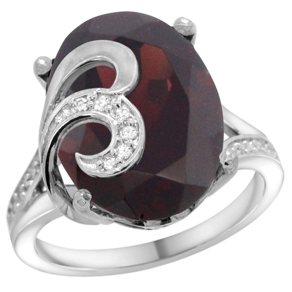 14k White Gold Natural High Quality Ruby Ring 16x12 mm Oval Shape Diamond Accent, 5/8 inch wide 
