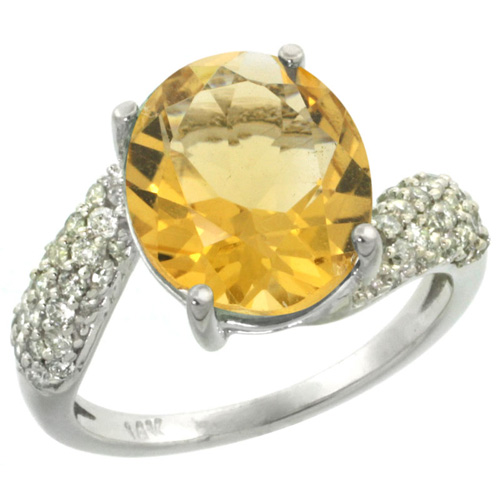 14k White Gold Natural Citrine Ring Oval 12x10mm Diamond Halo, 1/2inch wide, sizes 5 - 10 