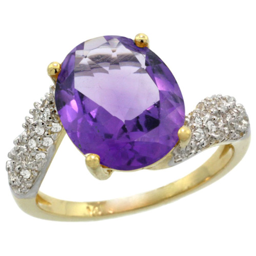 14k Yellow Gold Natural Amethyst Ring Oval 12x10mm Diamond Halo, 1/2inch wide, sizes 5 - 10 