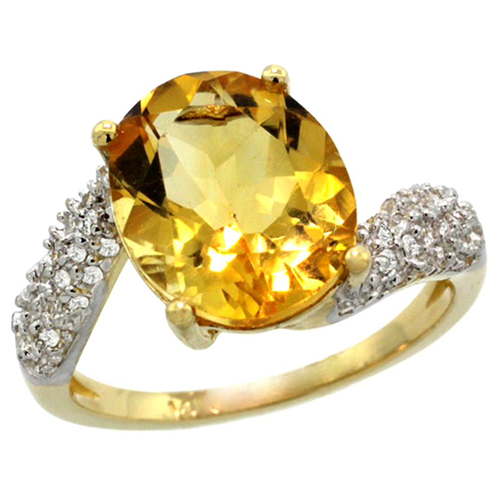 14K YELLOW GOLD NATURAL CITRINE RING OVAL 12X10MM DIAMOND HALO, 1/2INCH WIDE, SIZES 5 - 10