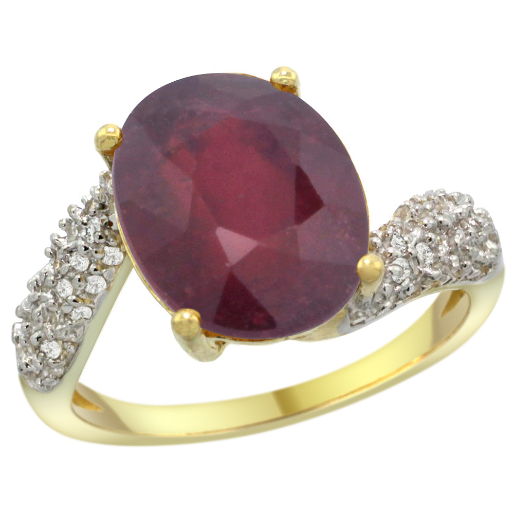 14K YELLOW GOLD NATURAL ENHANCED RUBY RING OVAL 12X10MM DIAMOND HALO, 1/2INCH WIDE, SIZES 5 - 10