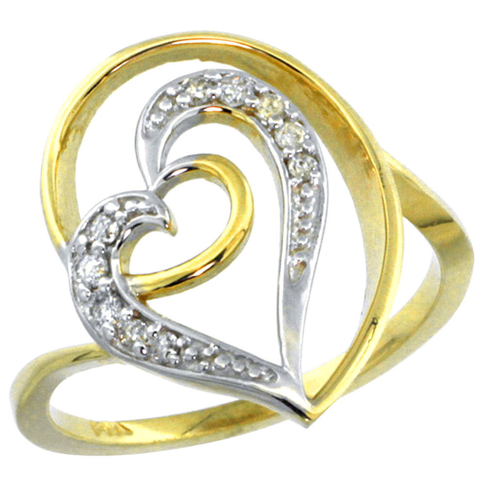 14K YELLOW GOLD FLOATING HEART DIAMOND RING 0.15 CTTW, 5/8 INCH WIDE