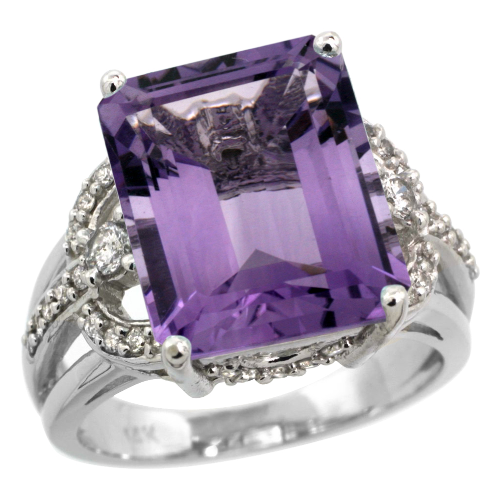 14k White Gold Diamond Genuine Gem Engagement Ring 0.5 ct Brilliant cut 14x10mm Emerald cut, size 5-10