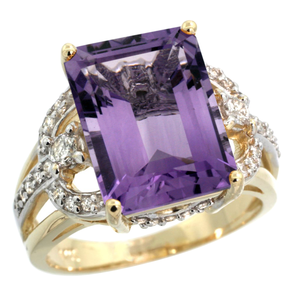 14k Yellow Gold 0.5ct Diamond Genuine Pink Topaz Engagement Ring 14x10mm Emerald cut, size 5-10