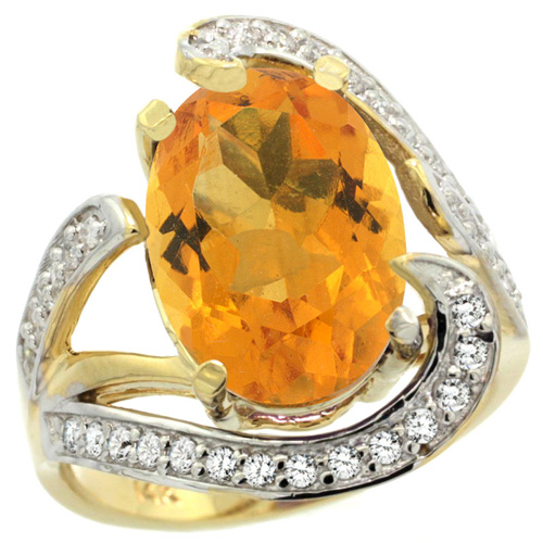 14k Yellow Gold Natural Citrine Ring Oval 14x10mm Diamond Accent, 3/4 inch wide, sizes 5 - 10 