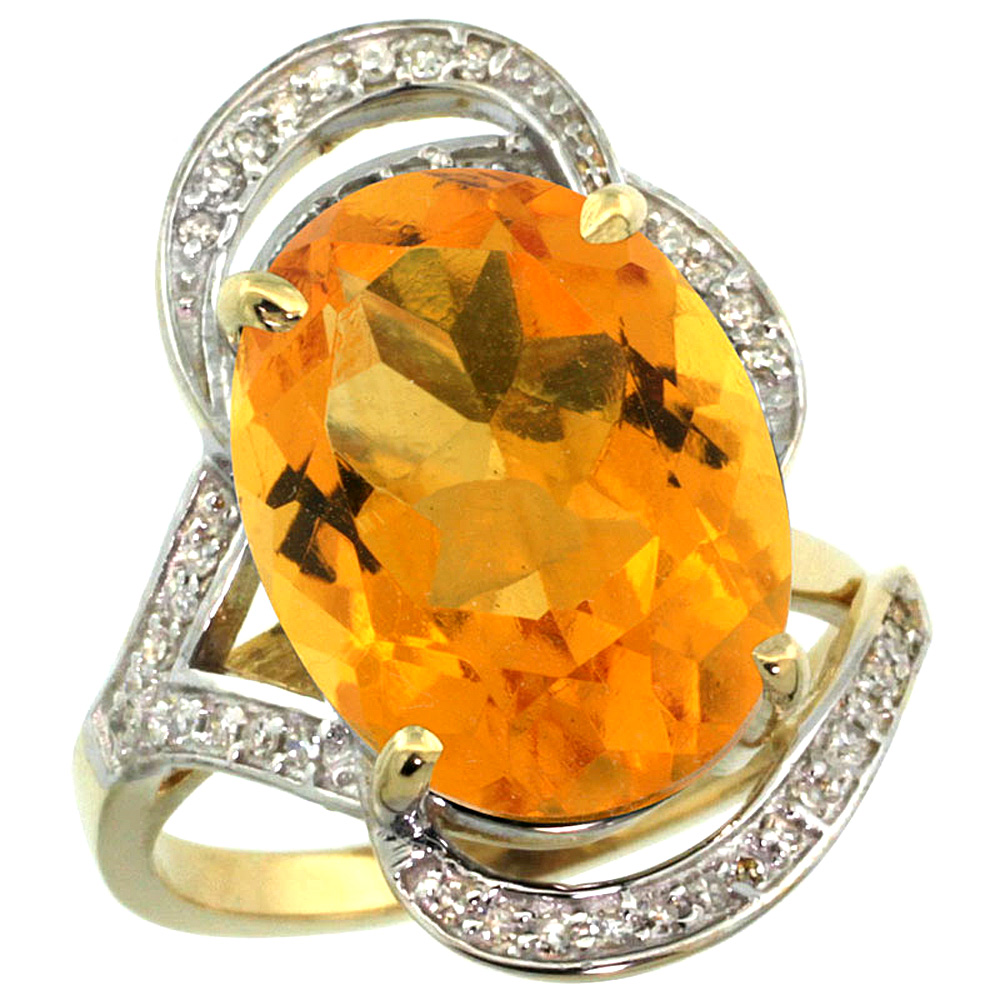 14K YELLOW GOLD NATURAL CITRINE RING DIAMOND ACCENT OVAL 16X12MM, SIZES 5 - 10
