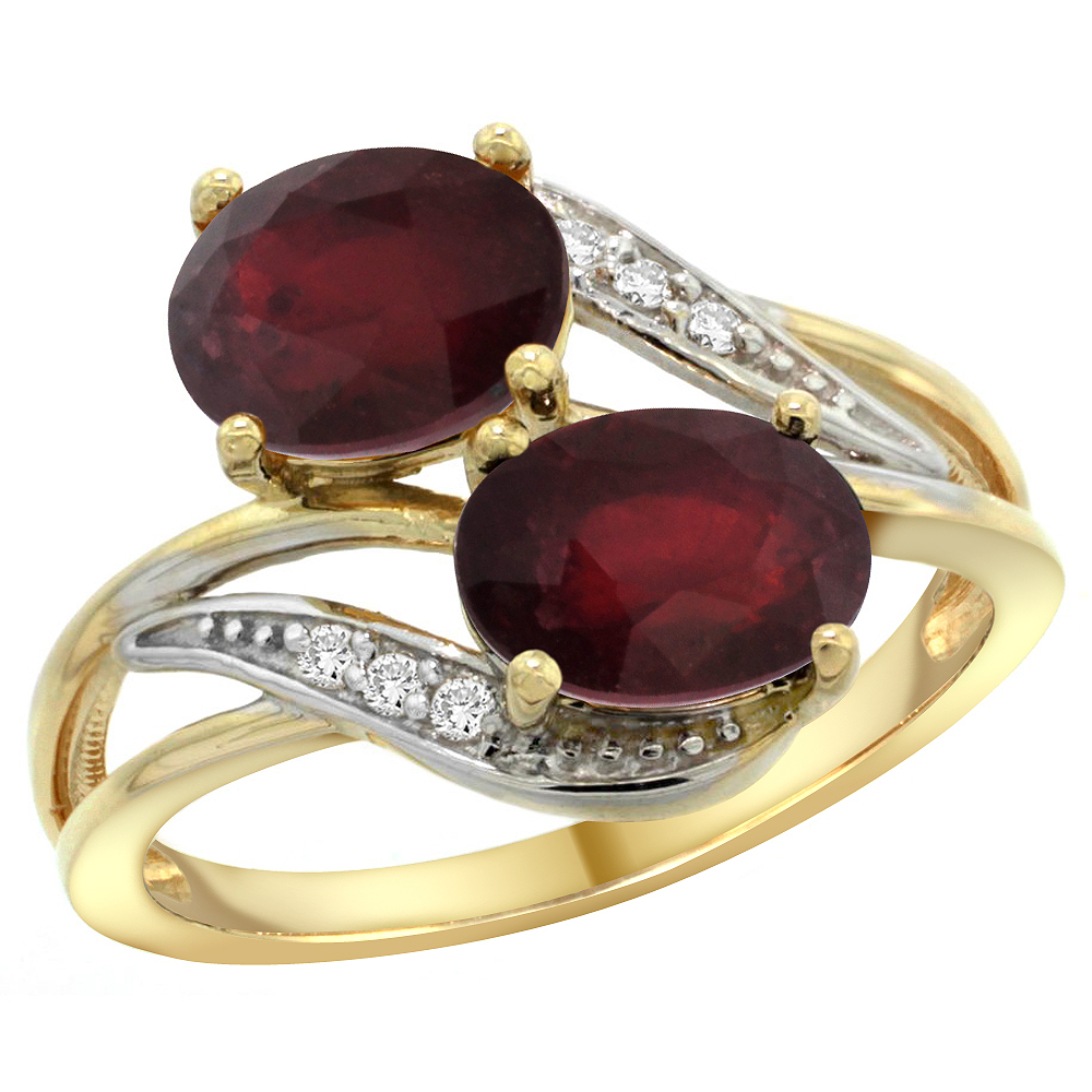 10K Yellow Gold Diamond Enhanced Ruby 2-stone Ring Oval 8x6mm, sizes 5 - 10