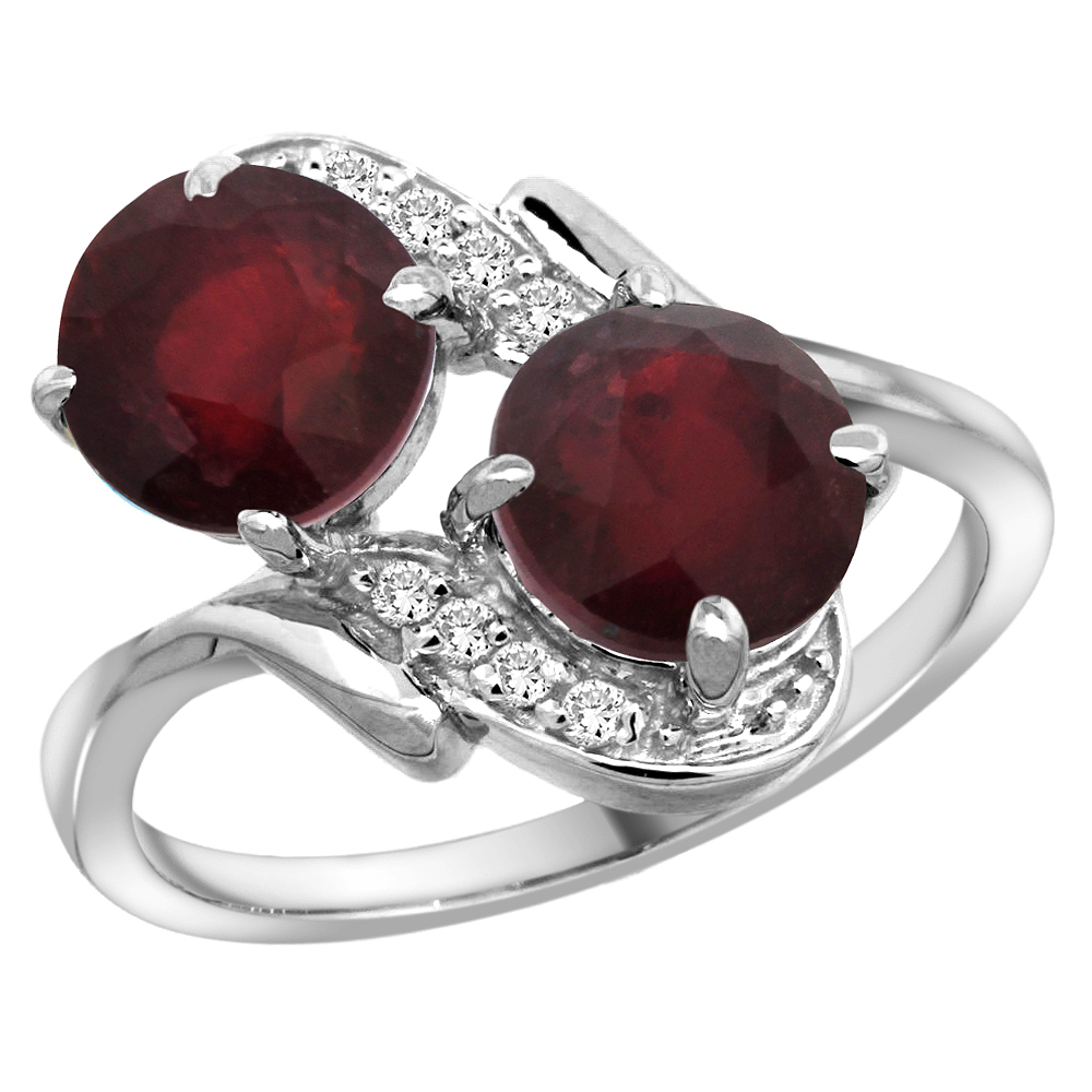 10K White Gold Diamond Enhanced Genuine Ruby Mother's Ring Round 7mm, 3/4 inch wide, sizes 5 - 10