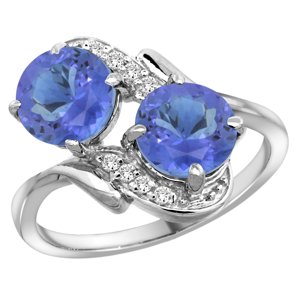 10K White Gold Diamond Natural Tanzanite Mother's Ring Round 7mm, 3/4 inch wide, sizes 5 - 10