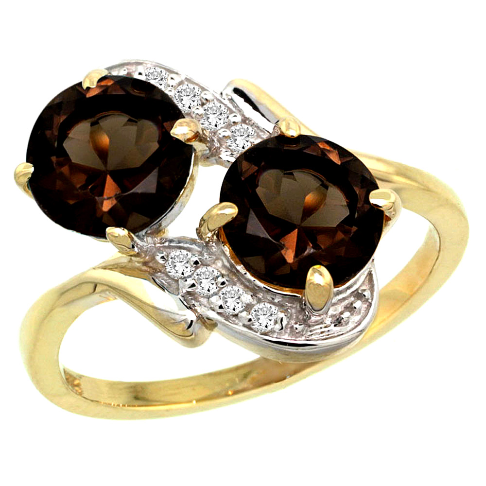 14k Yellow Gold Diamond Natural Smoky Topaz Mother's Ring Round 7mm, 3/4 inch wide, sizes 5 - 10