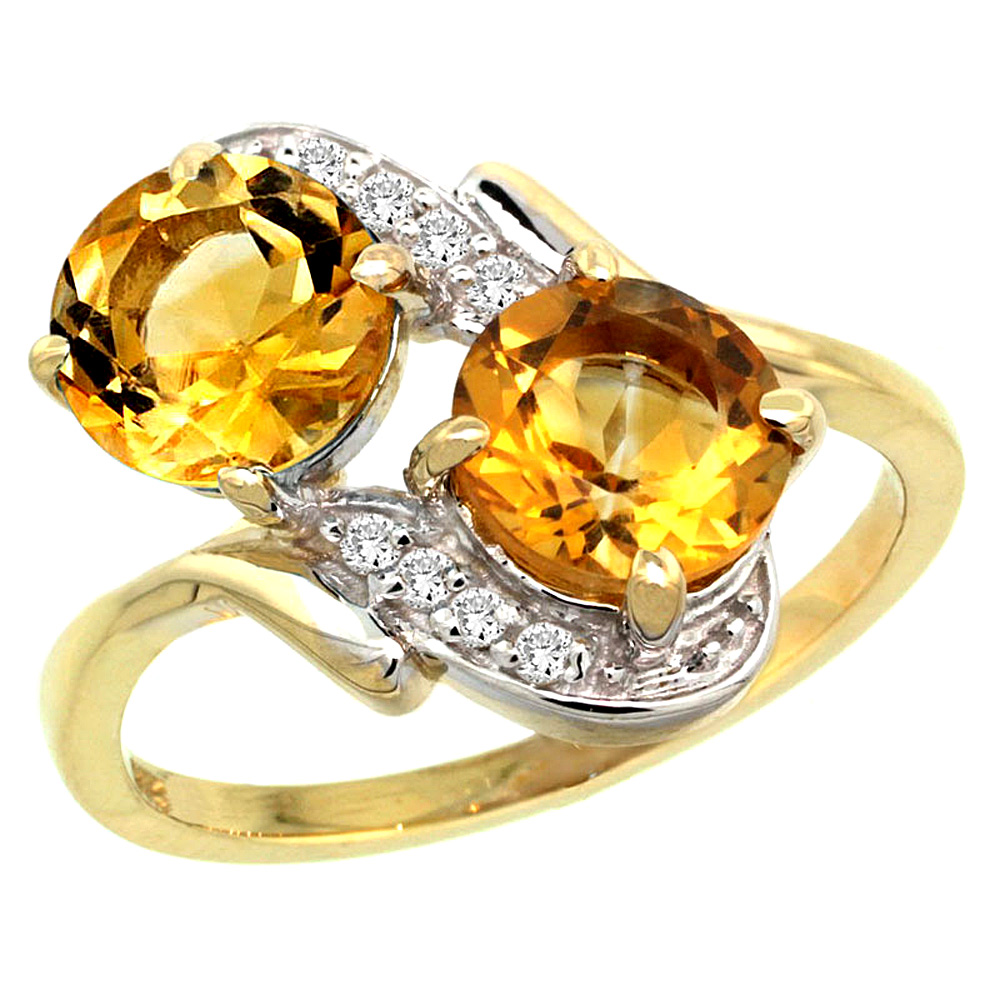 10K Yellow Gold Diamond Natural Citrine Mother's Ring Round 7mm, 3/4 inch wide, sizes 5 - 10